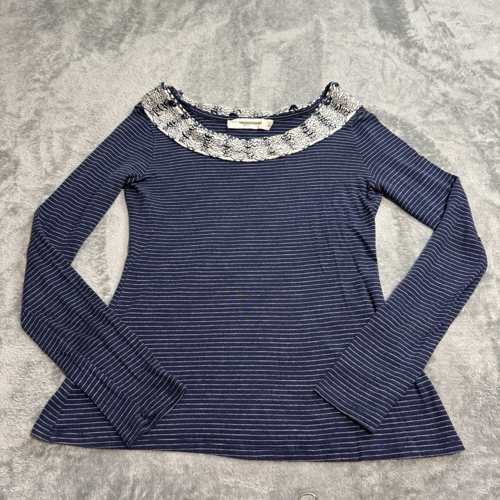 Pilcro Anthropologie Striped Longsleeve Top Crochet Collar Size S Y2K Indie Goth